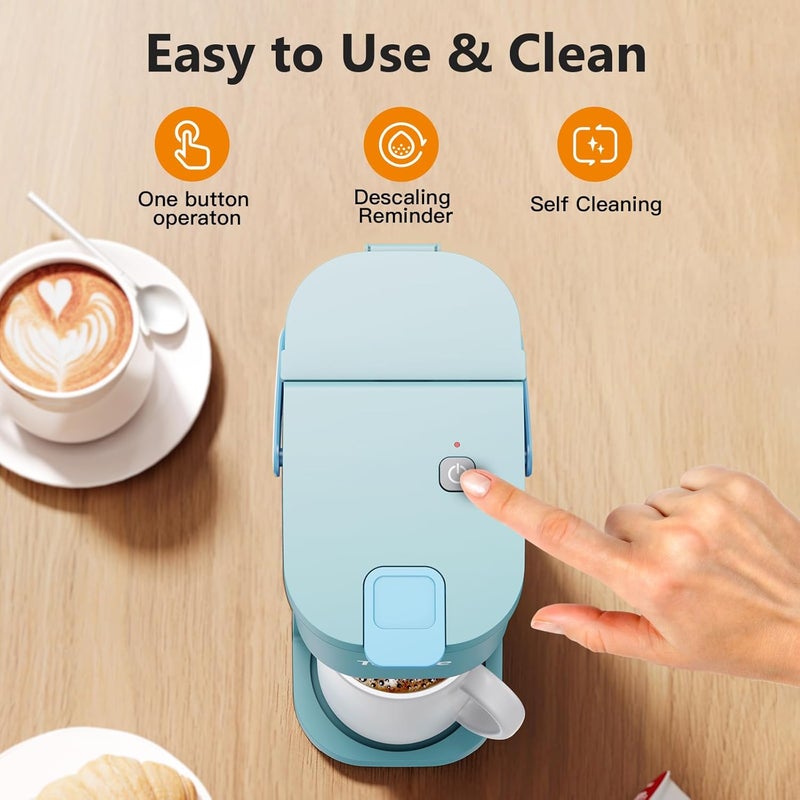 Tastyle Single Serve One Cup Coffee Maker, for K Cups and Grounds, Mini Coffee Maker with Portable Handle, 6 to 12 Oz Brew Size, for Travel, Camping, Office, RV and Dorm, 120V, Aqua - Image 5